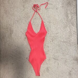 Coral/redish halter body suit